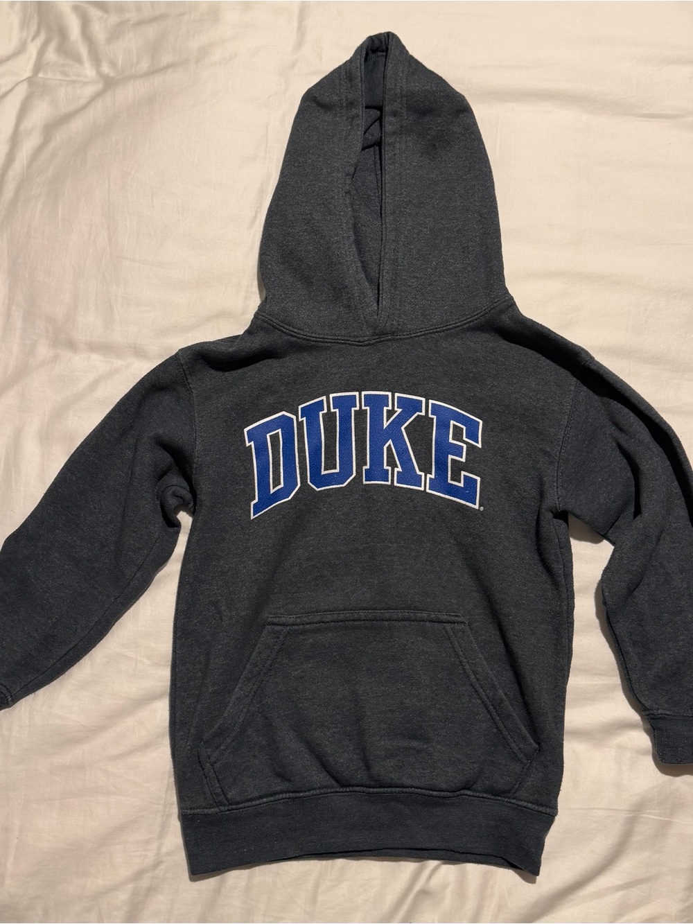 Youth Charcoal Hooded Sweatshirt with Blue Lettering